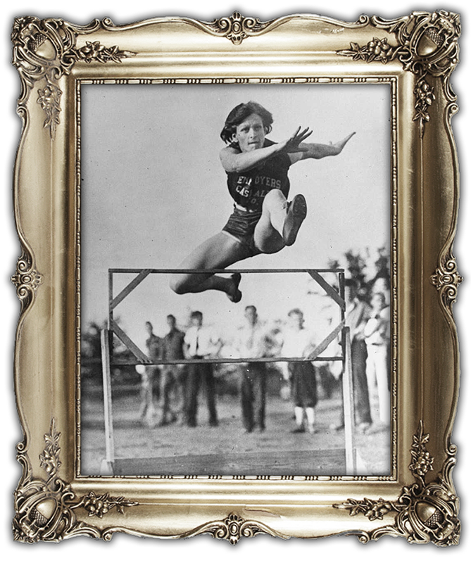 Track and Field Women’s sports in the 1920s & 30s were often company and AAU sponsored events.  Babe played for ECC’s basketball team the “Golden Cyclones” and was named All-American in 1930, 1931, & 1932.  When she wasn’t playing basketball, she was on their track and field team. In 1930, in the national AAU in Dallas, she won the javelin and baseball throw. In 1931, in the national AAU in Jersey City, Babe was the leading scorer with three wins – long jump, baseball throw (world record at 296’) and 80m hurdles (national AAU record of 12 seconds). In 1932, Babe won the national women’s AAU/ Olympic tryouts by herself, with 30 points. It has been declared to be the greatest single achievement in a series of events in the history of athletics.  The Illinois Women’s Athletic Club finished 2nd, with 22 contestants.  She entered eight of the 10 events, excluding only the 50 & 220yd dashes.  She won the 8 lb. shot put with 39’6 ¼”; baseball throw (for the third year in a row) with 272’2”; javelin with 139’3”; 80m hurdles in 12.1 sec. She tied Jean Shiley in the high jump with 5’3½”, and each were given a half gold/half silver medal. In the 80m hurdles she won one heat with 11.9, which was 0.1 seconds better than her previous world record.  She finished fourth in the discus.